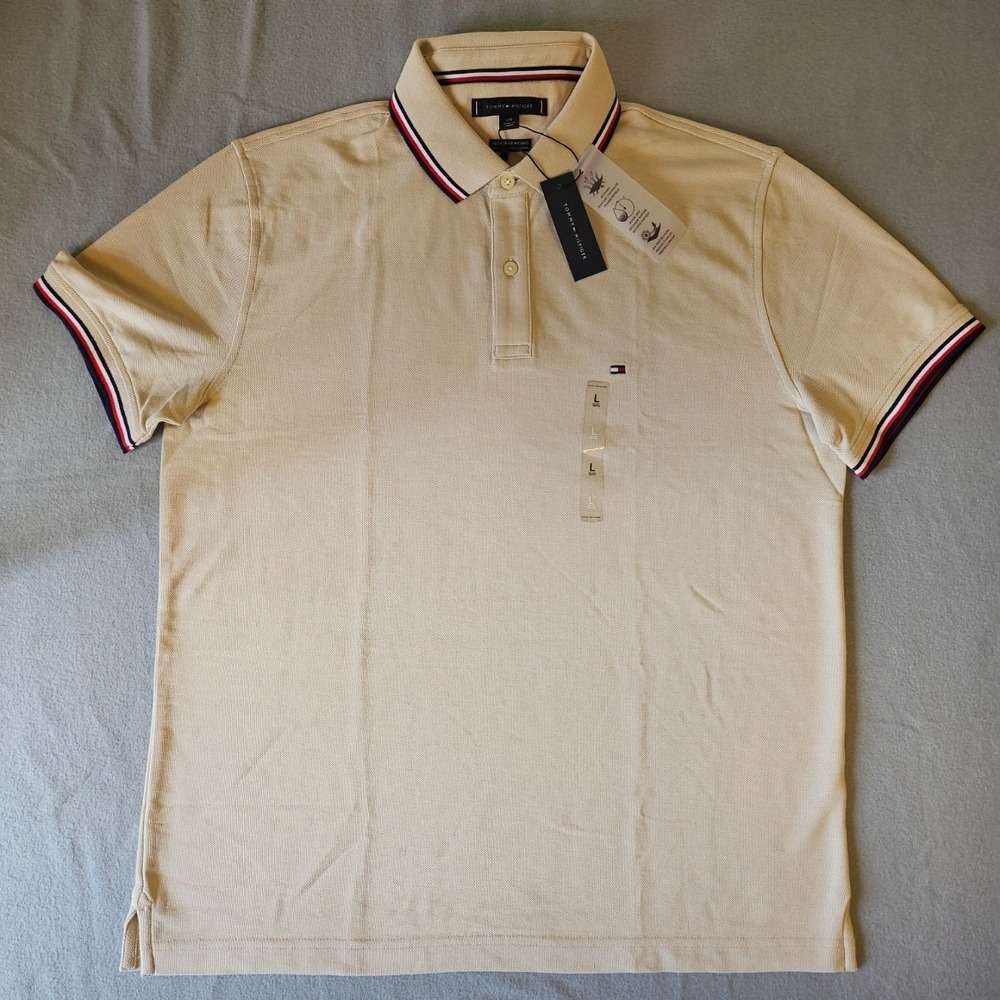 Tommy Hilfiger regular fit wicking polo shirt men Large Beige